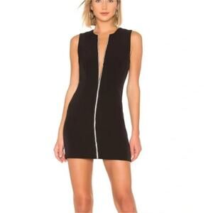 NBD Revolve Phineas Mini Dress Black Crystal Zip Front V-Neck Sheath NWT Small